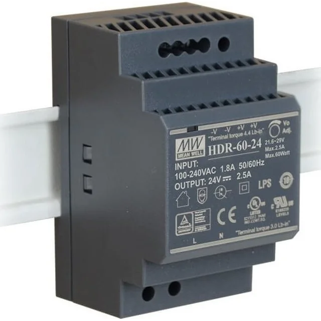 Mean Well-voeding 24V voor DIN-rail TH35 60W Mean Well HDR