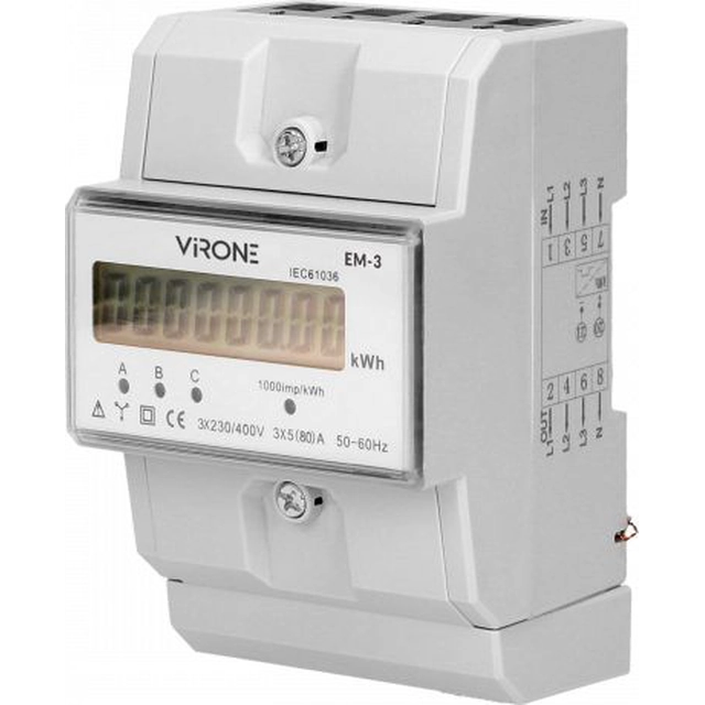 Medidor de eletricidade Orno ORNO 3-fazowy, 80A, MID, módulos 3, DIN TH-35mm EM-3
