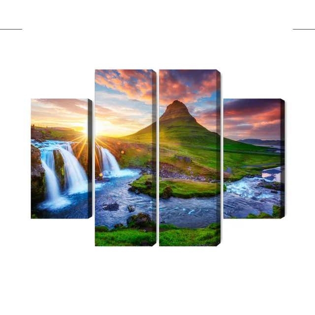 Meerdelig schilderij Gezicht op de Kirkjufellsfoss-waterval