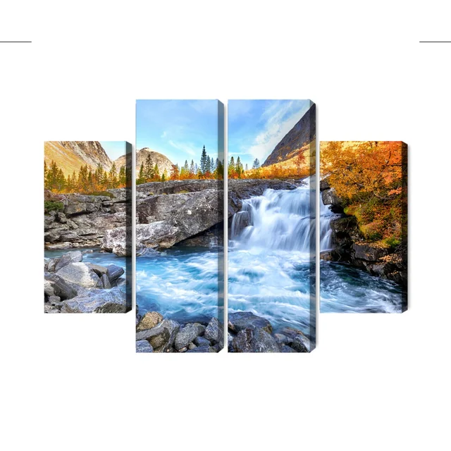 Mehrteiliges Bild Herbstlandschaft mit Wasserfall