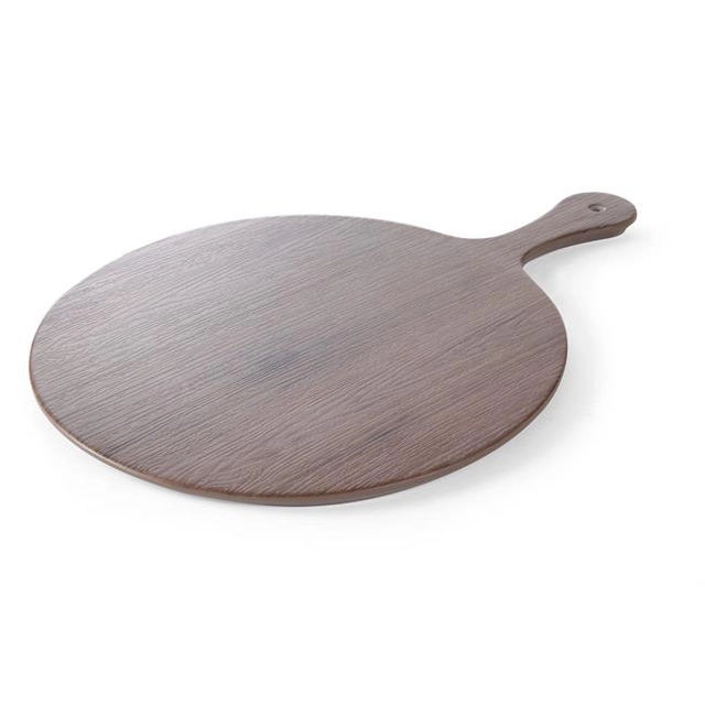Melamine serving plate with handle - oak wood imitation, diameter. 300 mm
