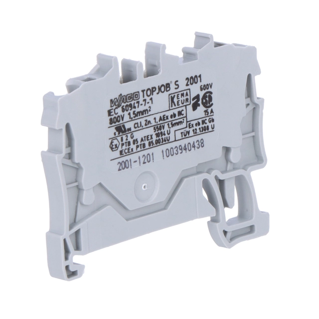 Mellbimbó2-przewodowa utazó1,5 mm Ex e II alkalmazásokhoz Oldalsó és középső címkézés TS sínhez 35 x 15 és 35 x 7,5 Benyomható CAGE CLAMP 1,50 mm szürke