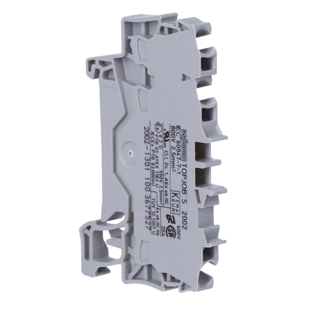 Mellbimbó3-przewodowa utazó2,5 mm Ex e II alkalmazásokhoz Oldalsó és középső címkézés TS sínhez 35 x 15 és 35 x 7,5 Benyomható CAGE CLAMP 2,50 mm szürke