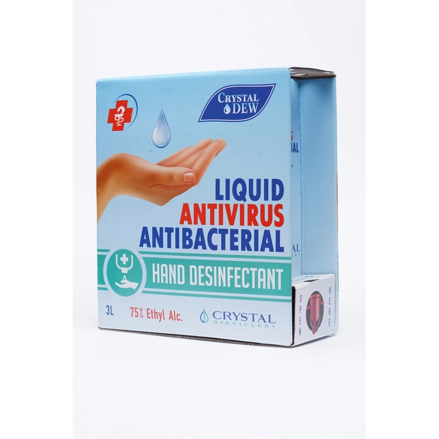 Mėlyna vandenyno antibakterinis rankų dezinfekavimo priemonė „Crystal Dew Bag“ dėžutėje, 75%, 3L