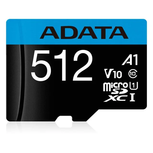 Memory card 512GB, 100 MB/s, Class 10, includes SD adapter - Adata AUSDX512GUICL10A1-RA1