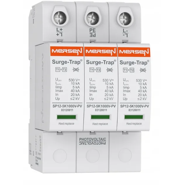 MERSEN DC-overspanningsafleider Type 2, 1000V DC, Imax: 40kA, In: 20kA, 3-polowy, vervangbaar inzetstuk