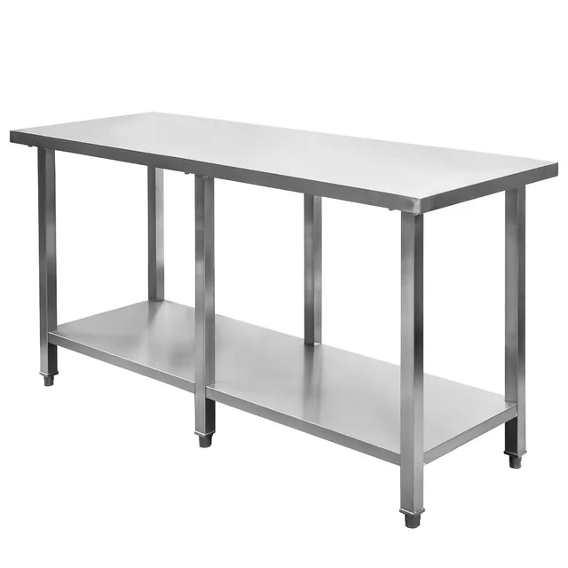 Mesa Central de Catering Profesional de Acero Inoxidable con Estante 150x60x85cm