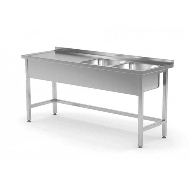 Mesa com duas pias reforçadas sem prateleira - compartimentos do lado direito 1500 x 600 x 850 mm POLGAST 220156-P 220156-P