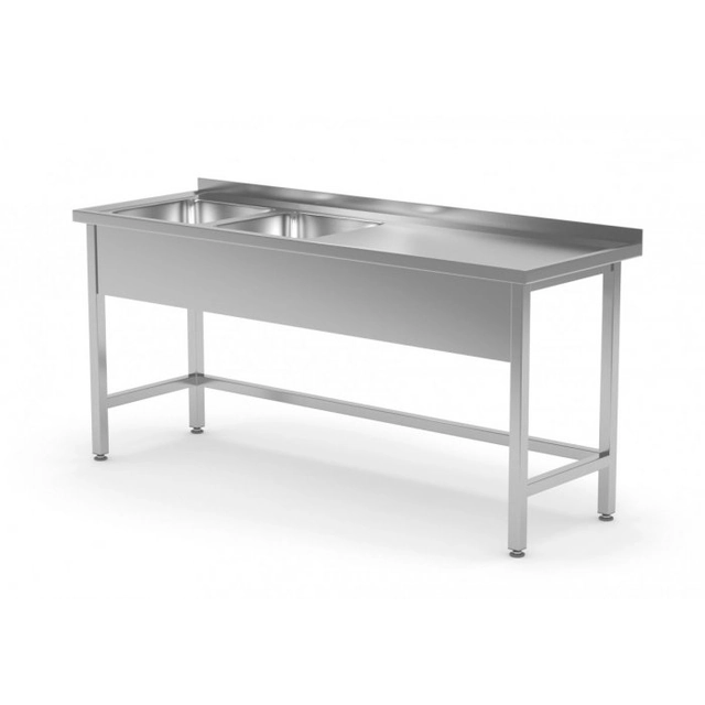 Mesa com duas pias reforçadas sem prateleira - compartimentos do lado esquerdo 1400 x 700 x 850 mm POLGAST 220147-L 220147-L