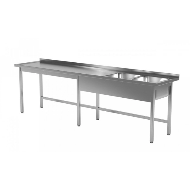 Mesa com duas pias sem prateleira - compartimentos do lado direito 2000 x 600 x 850 mm POLGAST 221206-6-P 221206-6-P