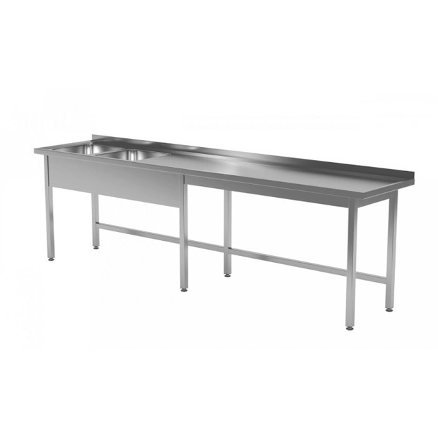 Mesa com duas pias sem prateleira - compartimentos do lado esquerdo 2100 x 600 x 850 mm POLGAST 221216-6-L 221216-6-L