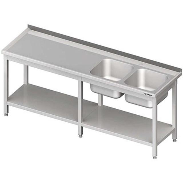 Mesa com pias 2 (P) com prateleira 260x60 | Stalgast