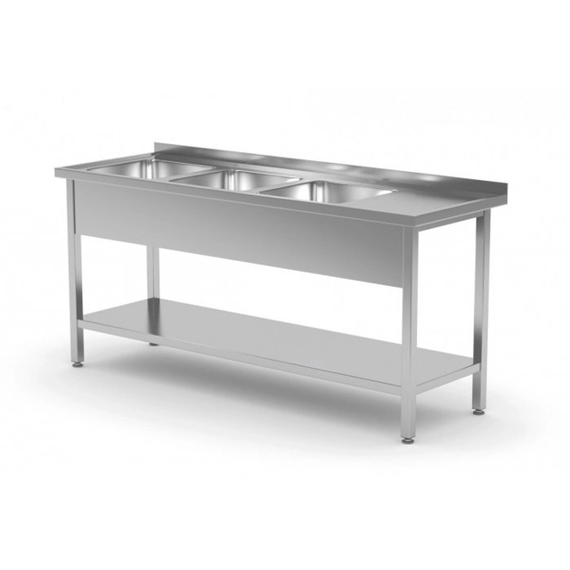 Mesa com três pias e prateleira - compartimentos do lado esquerdo 1500 x 700 x 850 mm POLGAST 224157-L 224157-L