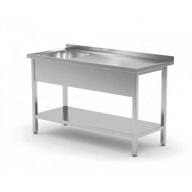 Mesa con fregadero y estante - compartimento a la izquierda 1400 x 600 x 850 mm POLGAST 212146-L 212146-L