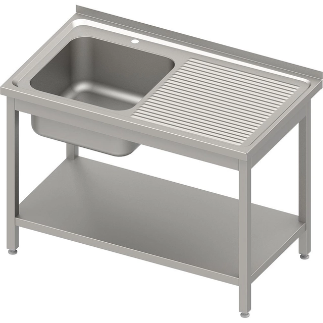 Mesa con lavabo 1-kom.(L), con estante 1000x600x850 mm atornillado, tapa en relieve | estalgast