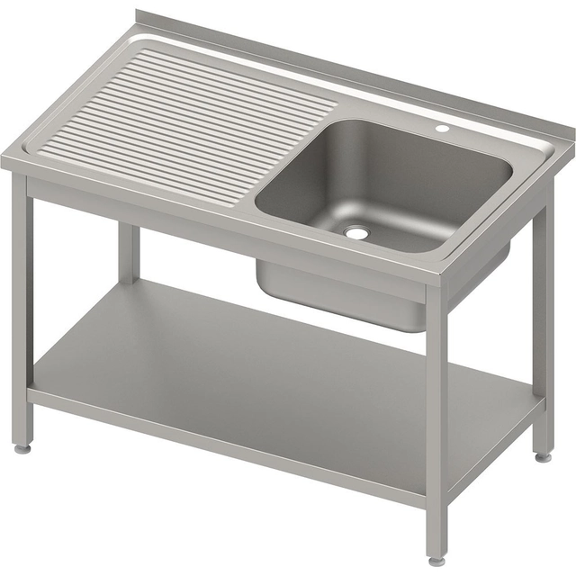 Mesa con lavabo 1-kom.(P), con estante 1000x700x850 mm atornillado, tapa en relieve | estalgast