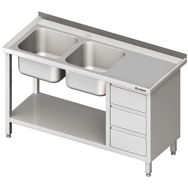 Mesa con lavabo 2-kom.(L), con bloque de tres cajones y estante 1600x600x850 mm