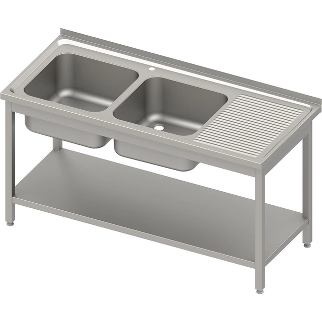 Mesa con lavabo 2-kom.(L), con estante 1200x600x850 mm atornillado, tapa en relieve | estalgast