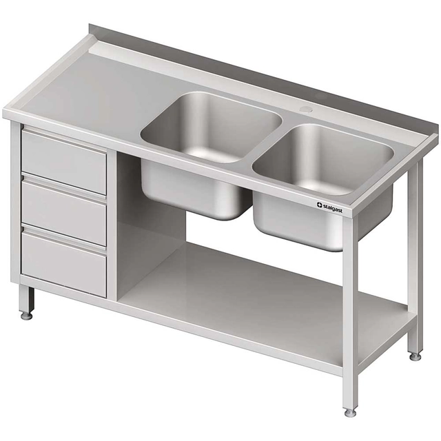 Mesa con lavabo 2-kom.(P), con bloque de tres cajones y estante 1900x600x850 mm