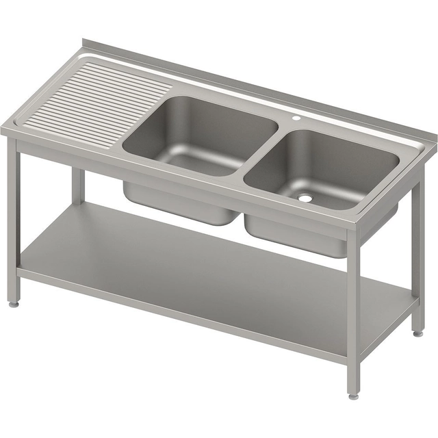 Mesa con lavabo 2-kom.(P), con estante 1200x600x850 mm atornillado, tapa en relieve | estalgast