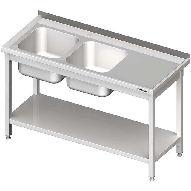 Mesa de acero inoxidable con fregadero 2-kom.(L) con estante 1100x700, atornillado | estalgast