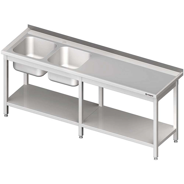 Mesa de acero inoxidable con fregadero 2-kom.(L) con estante 2100x600 | estalgast