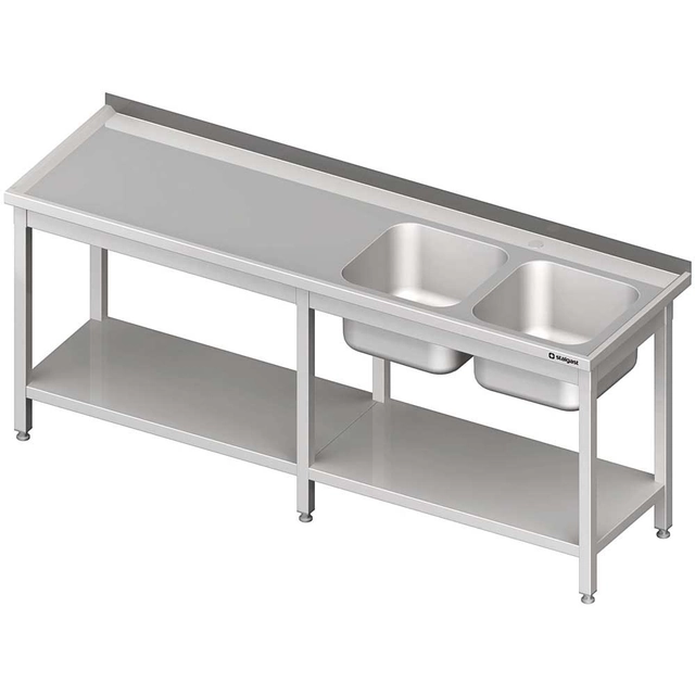 Mesa de acero inoxidable con fregadero 2-kom.(P) con estante 2100x600 | estalgast