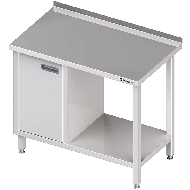 Mesa de aço inox com armário (L) e prateleira 120x70 Stalgast