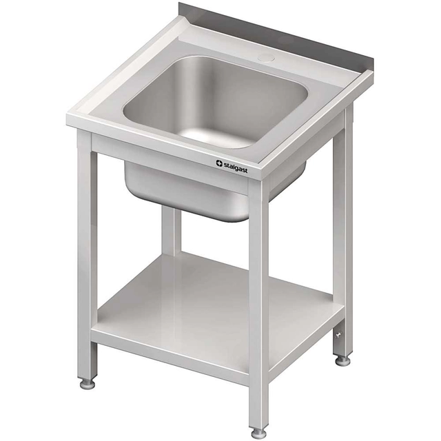 Mesa de aço inox com pia 1-kom. com prateleira 600x600, aparafusada | Stalgast