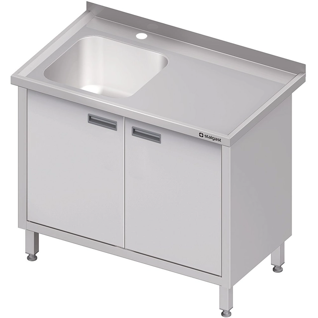 Mesa de aço inox com pia 1-kom.(L) porta de batente 1100x700 | Stalgast