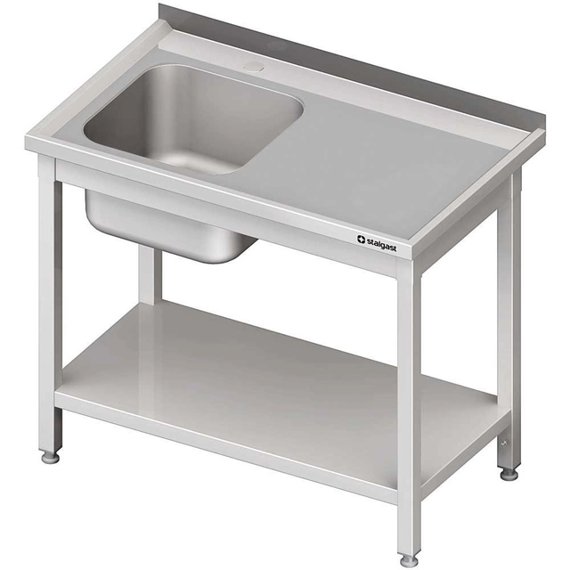 Mesa de aço inox com pia 1-Komorowy.(L) Com prateleira 1500x600, Stalgast Aparafusado