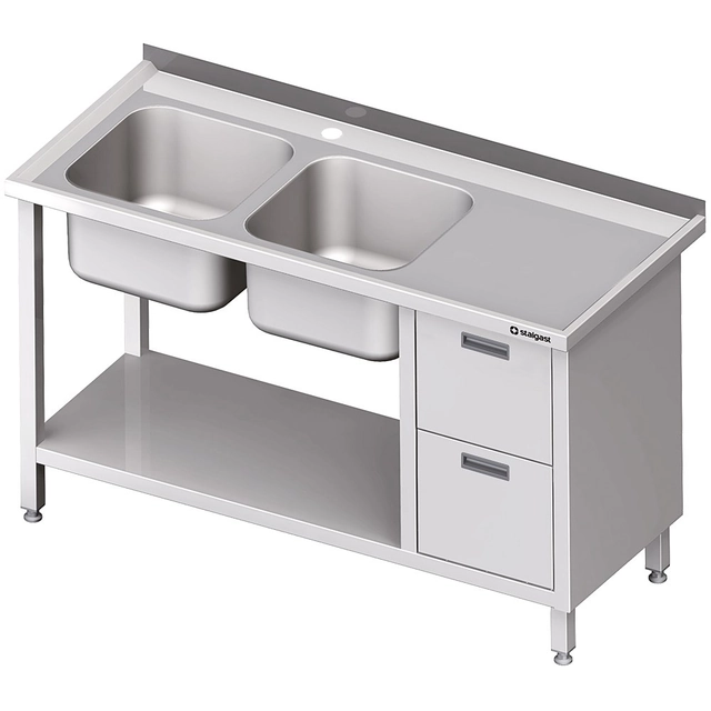 Mesa de aço inox com pia 2-kom.(L) 2 gavetas e prateleira 1700x600 | Stalgast