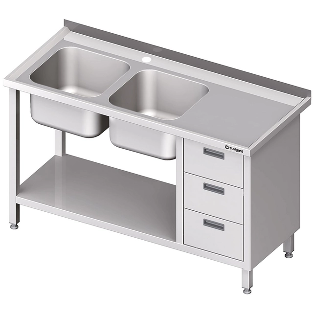 Mesa de aço inox com pia 2-kom.(L) 3 gavetas e prateleira 1700x700 | Stalgast