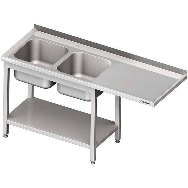 Mesa de aço inox com pia 2-kom.(L) espaço sob a bancada 1700x600x900 | Stalgast