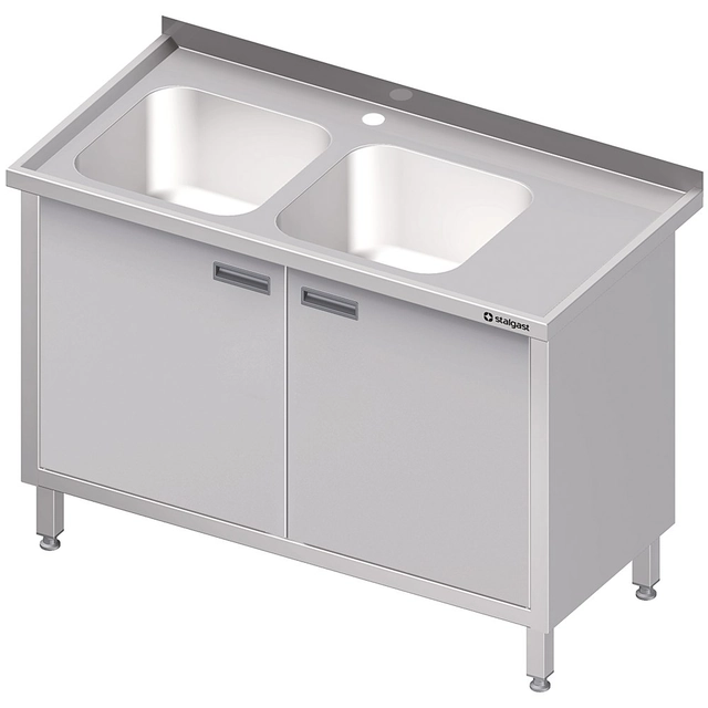 Mesa de aço inox com pia 2-kom.(L) porta de batente 1100x600 | Stalgast