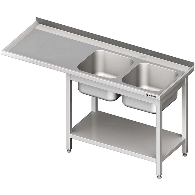 Mesa de aço inox com pia 2-kom.(P) espaço sob a bancada 1700x600x900 | Stalgast