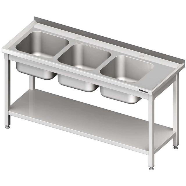 Mesa de aço inox com pia 3-kom.(L) com prateleira 1700x600 | Stalgast