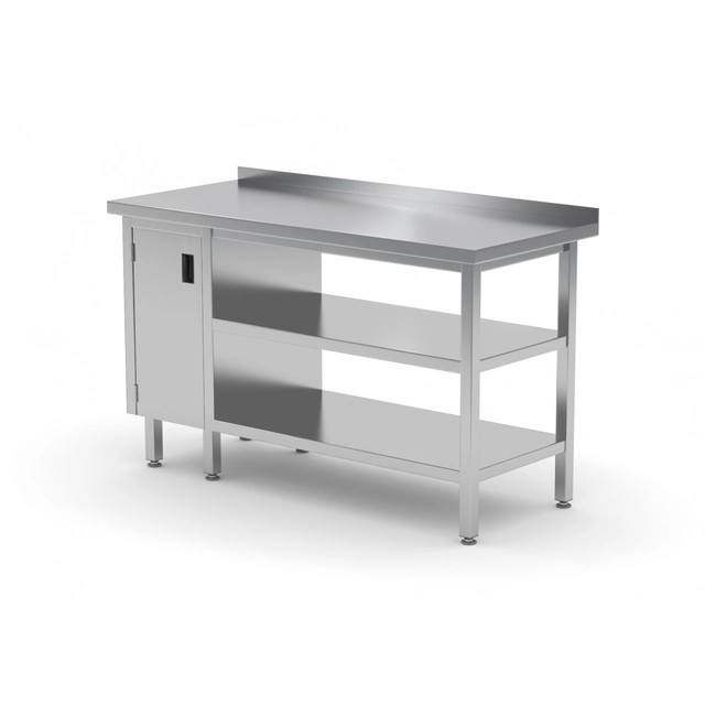 Mesa de catering de acero inoxidable con 2 estantes y mueble 110x60x85 Polgast 126116/2