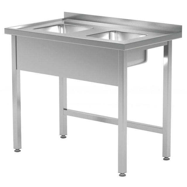 Mesa de catering de acero inoxidable con 2 Fregaderos pequeños 80x60x85 Polgast 221086-Mk