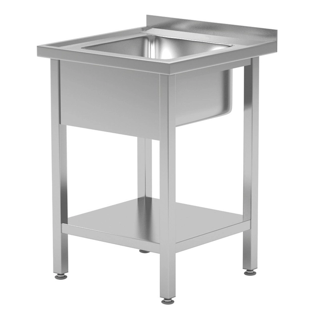 Mesa de catering de acero inoxidable con estante + fregadero 60x60x85 Polgast 212066