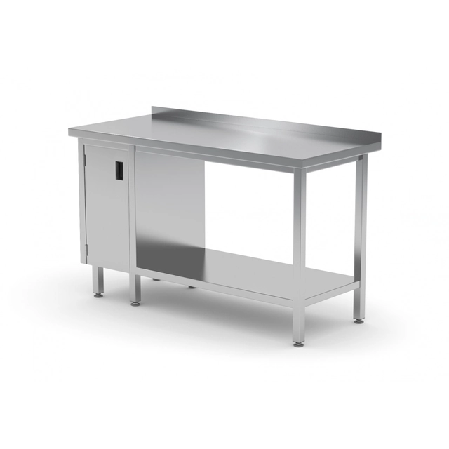 Mesa de catering de acero inoxidable con estante y mueble 100x60x85 Polgast 126106