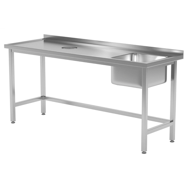 Mesa de catering de acero inoxidable con fregadero y hueco para residuos 150x60x85 Polgast 236156