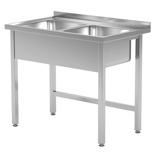 Mesa de catering de acero inoxidable con fregaderos 2 100x60x85 Polgast 221106