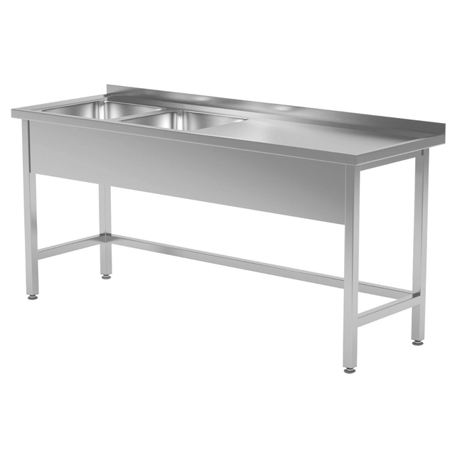 Mesa de catering de acero inoxidable con fregaderos 2 140x60x85 Polgast 220146