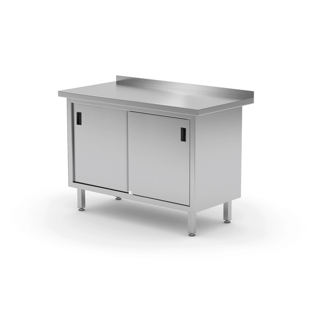 Mesa de catering de acero inoxidable con mueble 100x60x85 Puerta corredera Polgast 127106