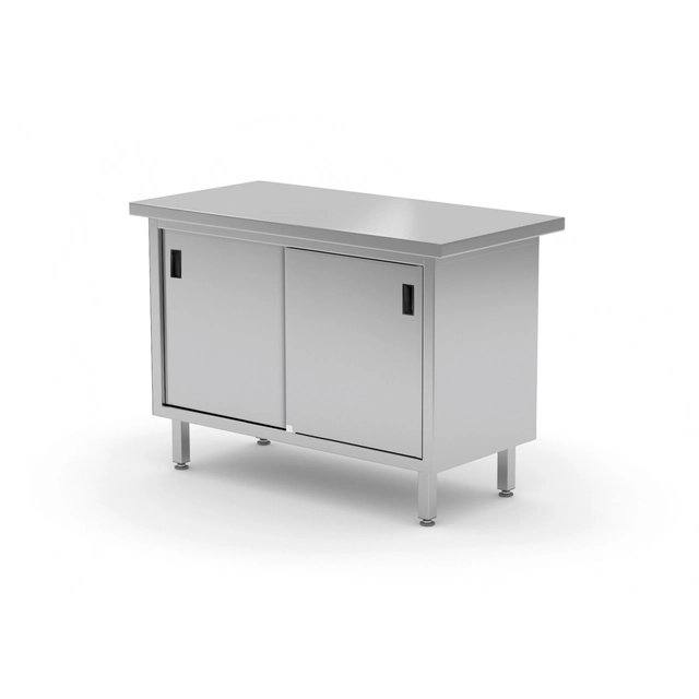 Mesa de catering de acero inoxidable con mueble pasante 180x60x85 Polgast 127186p