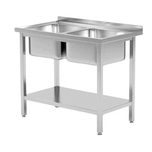 Mesa de catering em aço com pia 1-Kom e prateleira 80x60x85 Hendi 816998