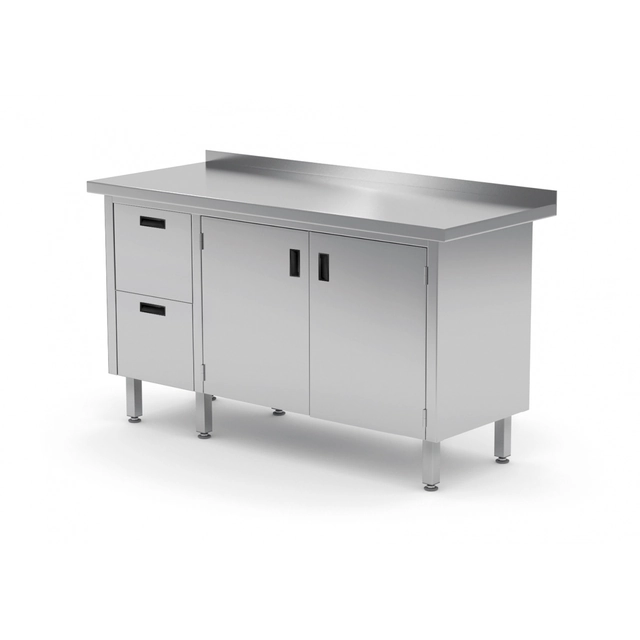 Mesa de catering em aço inox com armário + 2 Gavetas 130x60x85 Polgast 132136