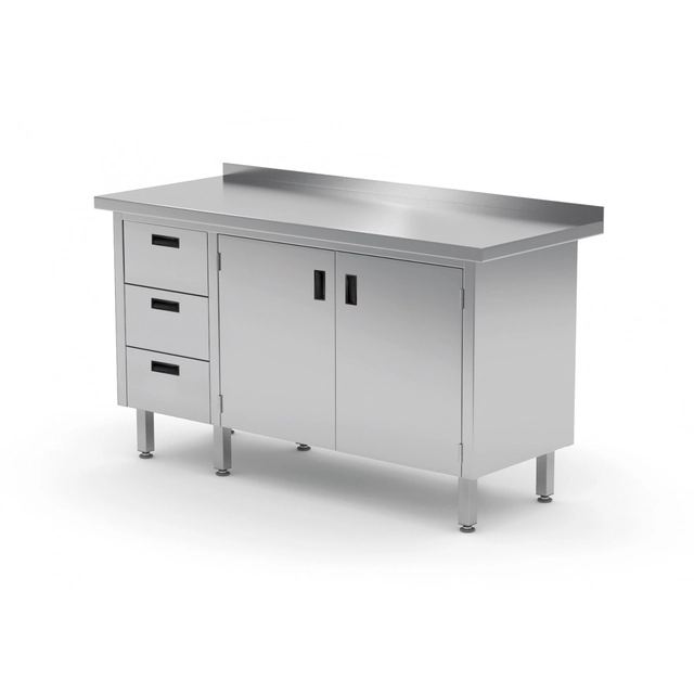 Mesa de catering em aço inox com armário e 3 gavetas 110x60x85 Polgast 137116