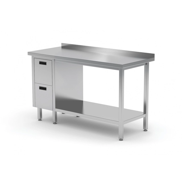 Mesa de catering em aço inox com prateleira + 2 Gavetas 120x70x85 Polgast 125127